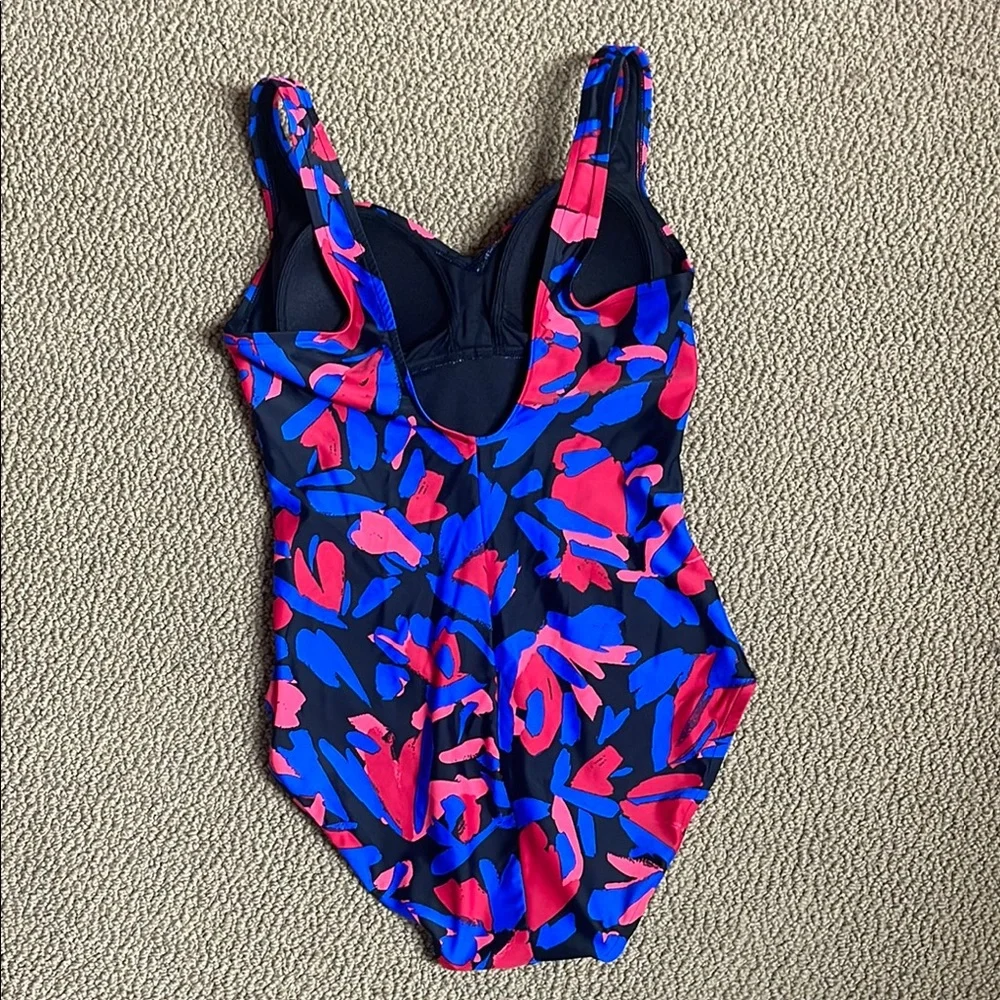Aqua Green One Piece Swimsuit in Blue and Red with Dynamic Pattern - Picture 8 of 11